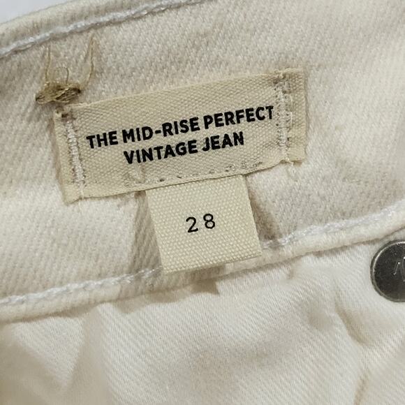 Madewell Women's Off White Cotton Solid Mid Rise Straight Leg Jeans 28 - Picture 5 of 5